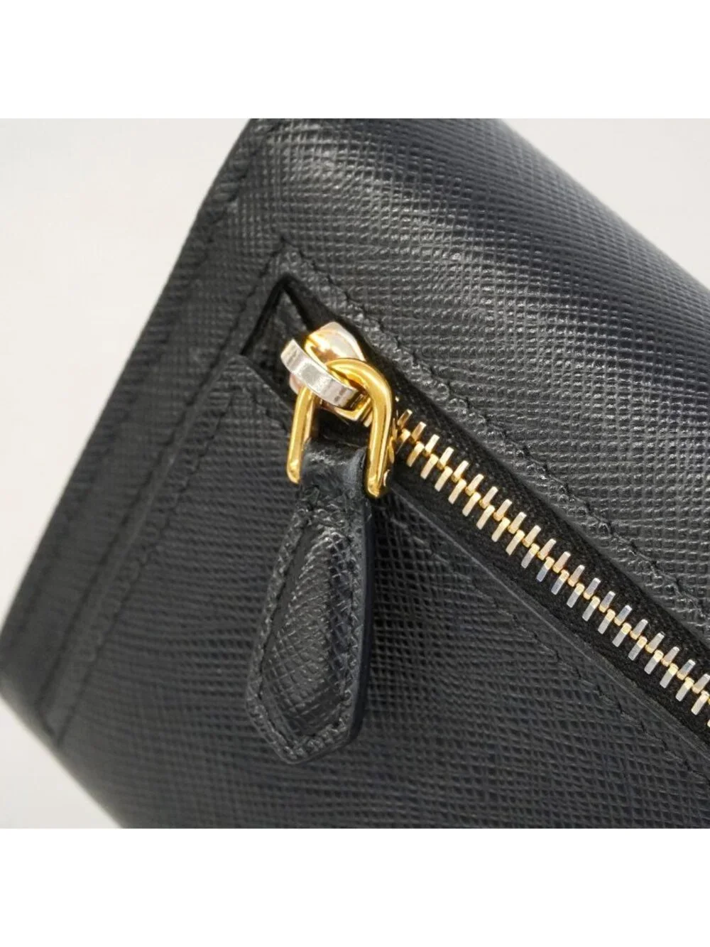 Prada Wallet Saffiano Leather Black Gold